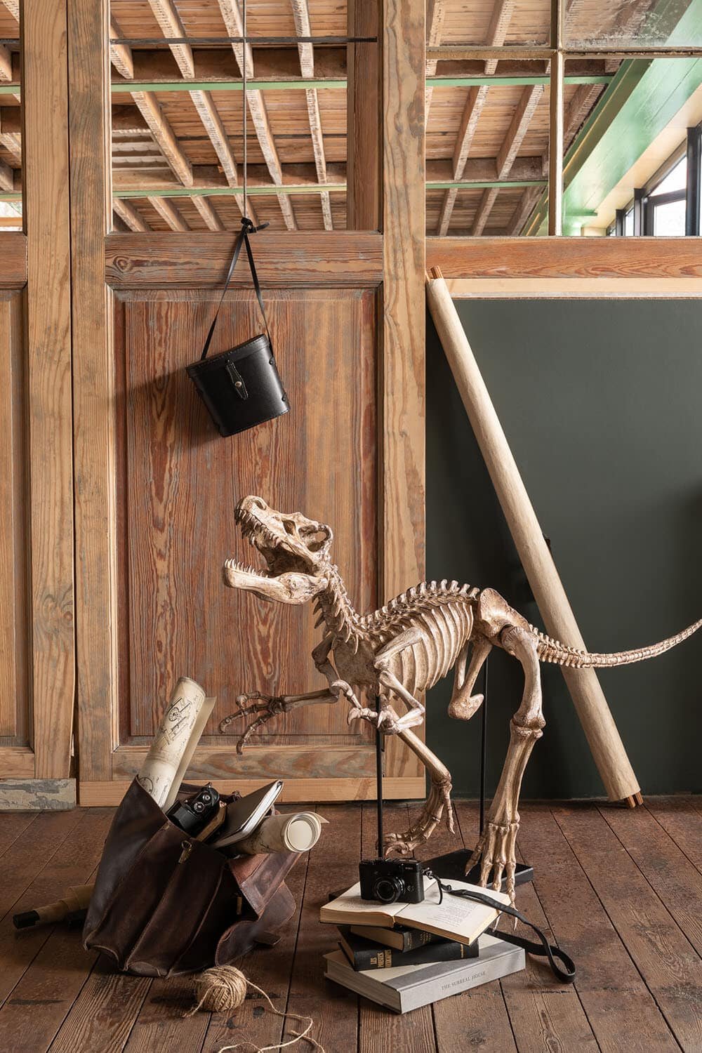 Dino Raptor jurassic squelette sur pied en résine clair Squelette Dinosaure Raptor sur pied en résine - Décoration d'intérieur