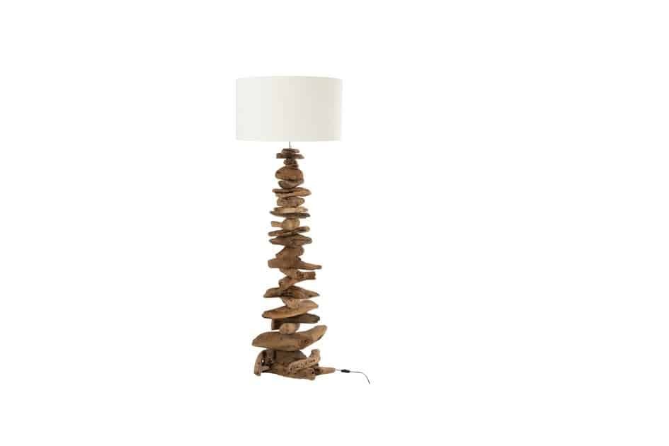 Lampe de pied bois flotté sculpture naturel et abat-jour blanc rond Lampe de pied et abat-jour - Luminaire bois flotté - Lumière zen - Décoration intérieure éclairage - Objet décoratif luminaire - Lampe bois flotté décorative - Eclairage ornement intérieur - Déco Feu