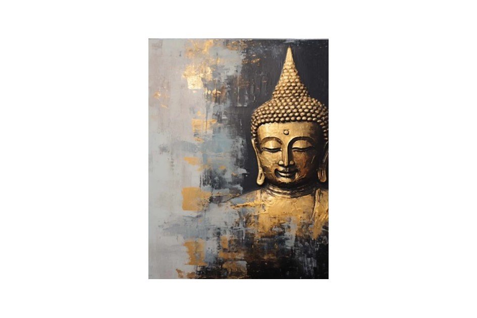 Affiche verticale Bouddha méditant dorée Tableau Bouddha - Affiche méditative - Déco murale relaxante - Déco d'intérieur feng shui - Déco zen - Cadeau paix