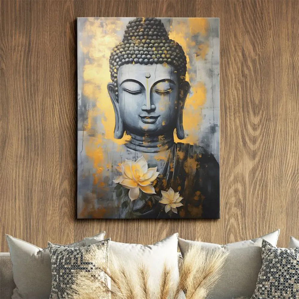 Affiche verticale Bouddha méditant gris Tableau Bouddha - Affiche méditative - Déco murale relaxante - Déco d'intérieur feng shui - Déco zen - Cadeau paix