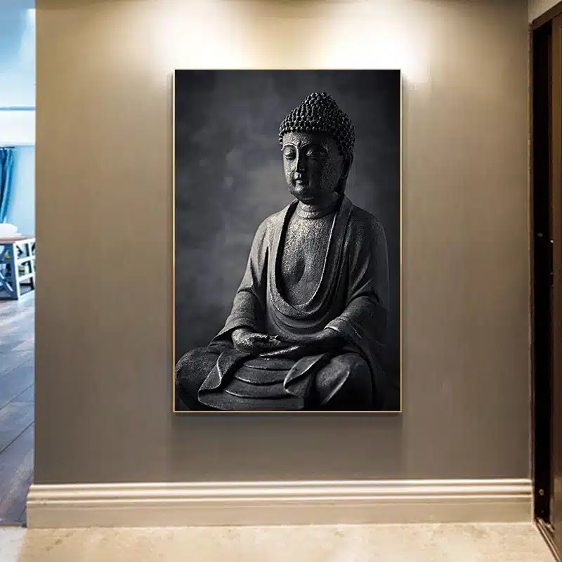 Bouddha méditant affiche murale noir et blanc Tableau Bouddha - Affiche méditative - Déco murale relaxante - Déco d'intérieur feng shui - Déco zen - Cadeau paix