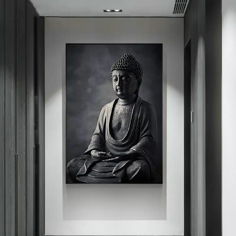 Bouddha méditant affiche murale noir et blanc Tableau Bouddha - Affiche méditative - Déco murale relaxante - Déco d'intérieur feng shui - Déco zen - Cadeau paix