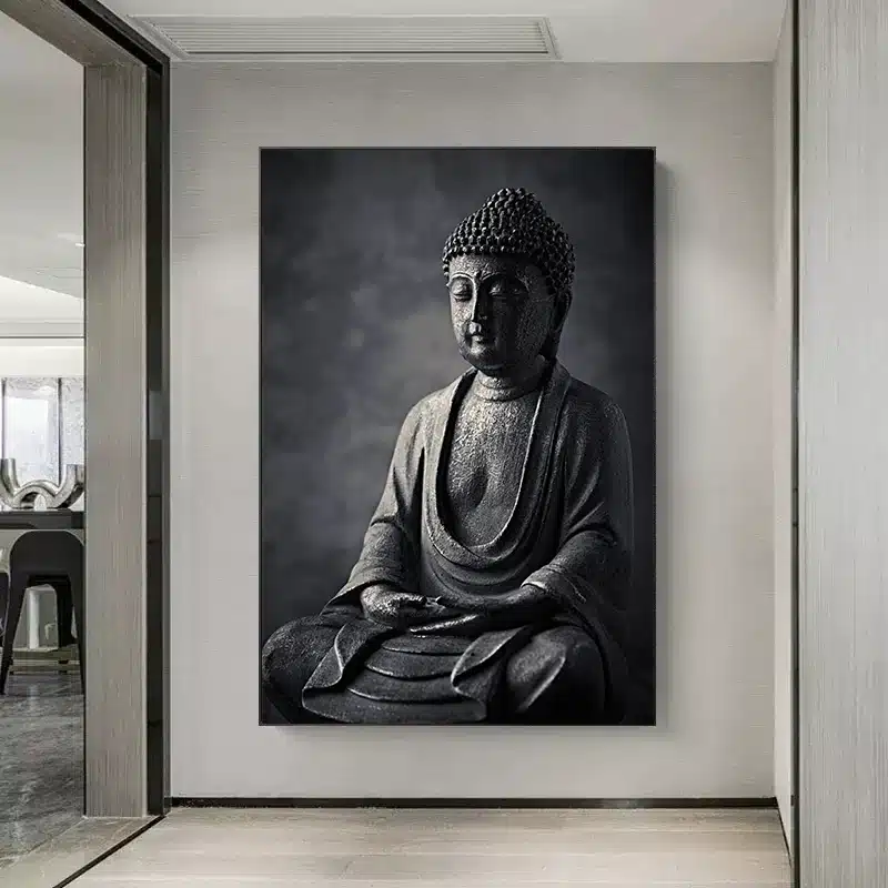 Affiche bouddha méditant noir et blanc Tableau Bouddha - Affiche méditative - Déco murale relaxante - Déco d'intérieur feng shui - Déco zen - Cadeau paix