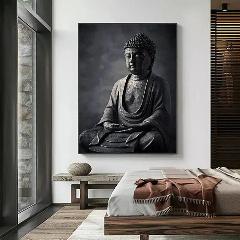 Bouddha méditant affiche murale noir et blanc Tableau Bouddha - Affiche méditative - Déco murale relaxante - Déco d'intérieur feng shui - Déco zen - Cadeau paix