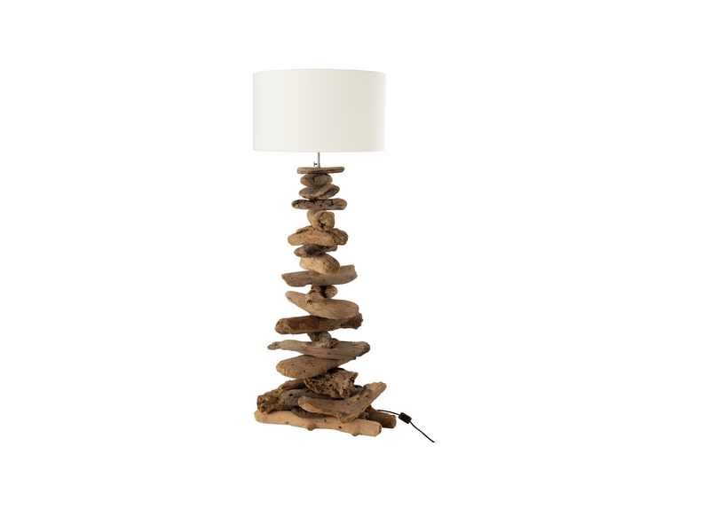 Lampe en bois flotté et abat jour blanc Lampe en bois flotté et abat jour blanc rond Lampe pied bois naturel - déco nature zen - Lampe de salon design - Lampe Bois équilibre sculpture irrégulier - Lampe pied tronc arbre