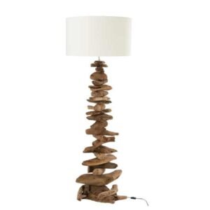 Lampe et Abat Jour Bois Flotté Naturel Blanc Large déco