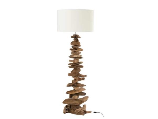 Lampe et Abat Jour Bois Flotté Naturel Blanc Large déco