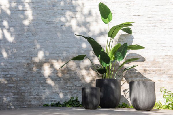 Set 3 Vases Ronds Ceramique Haut Noir Plantes déco intérieur (3)