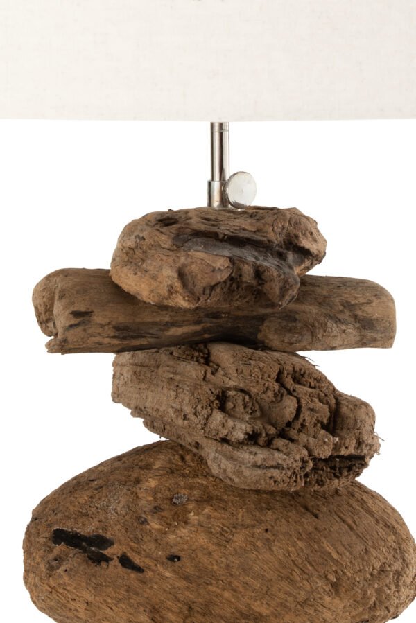 Grande Lampe pied bois flotté et abat jour blanc rond Lampe pied bois naturel - déco nature zen - Lampe de salon design - Lampe Bois équilibre sculpture irrégulier - Lampe pied tronc arbre