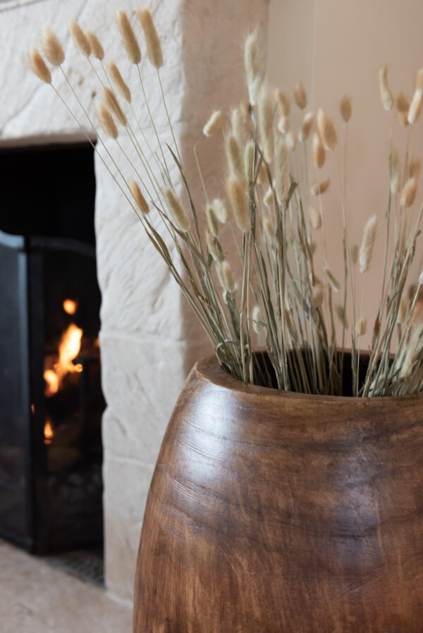 Pot brun bois déco fleurs