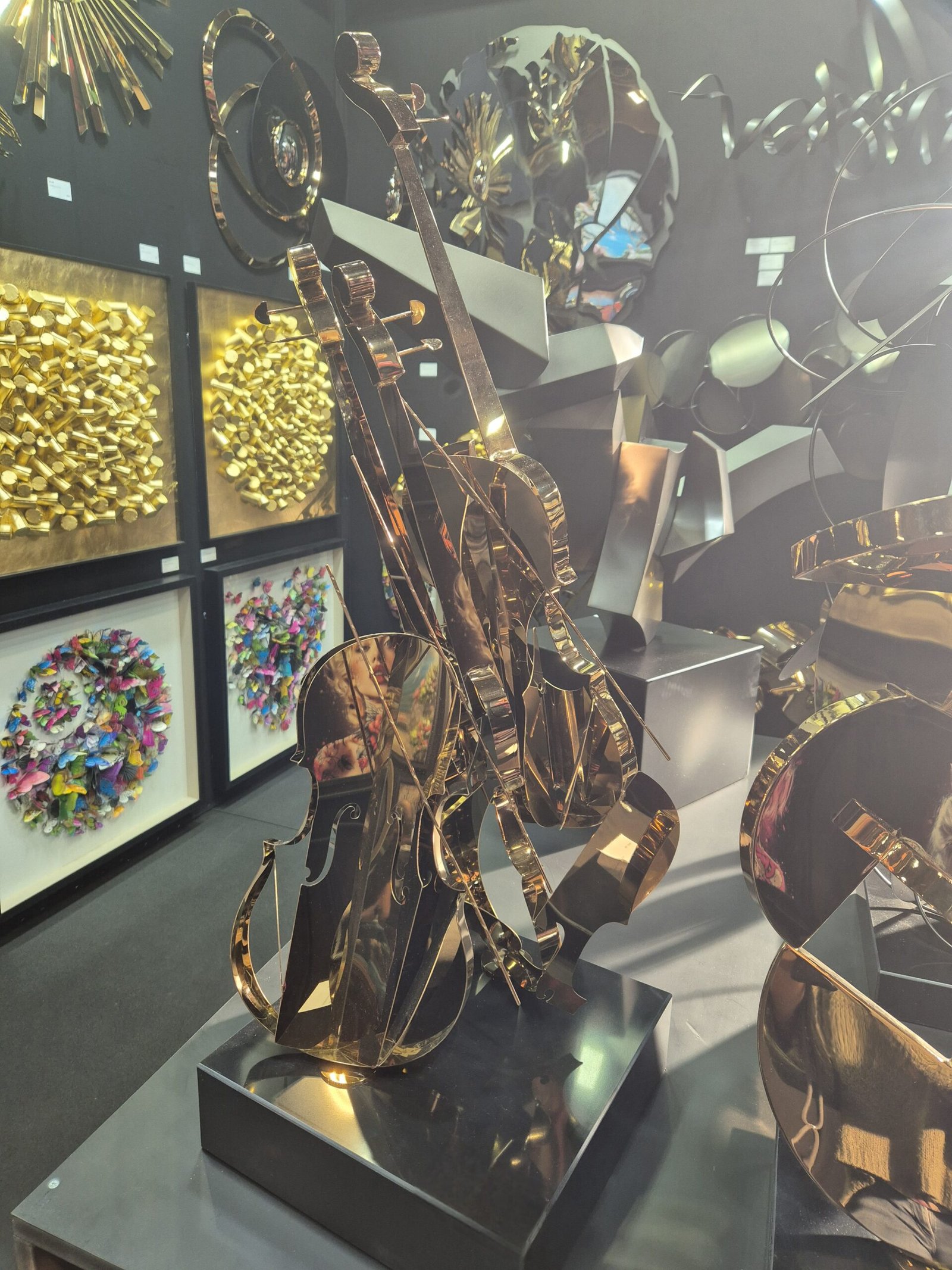 Sculpture double violons musique inox doré déco design (2) Sculpture double violons musique inox doré déco design (2)