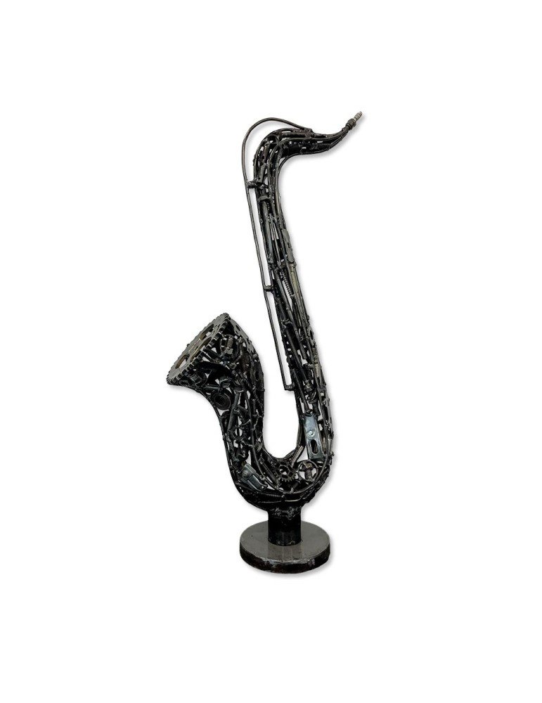 Sculpture métal saxophone déco alu design musique soudure (1) Sculpture métal saxophone déco alu design musique soudure - Oeuvre d'art déco - Décoration de salon - Décoration d'intérieure en Métal - Sculpture ornement - Maison feng shui - Cadeau déco