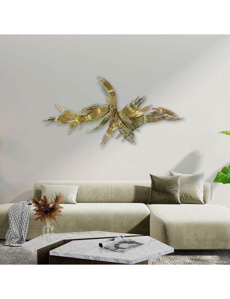 Tableau sculpture inox métal doré mouvement semi circulaire déco murale design (3) Tableau sculpture inox métal doré mouvement semi circulaire déco murale design (3)