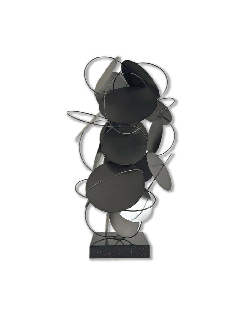 sculpture en inox noir cercle sculpture Disques en inox noir sur socle, décoration - Oeuvre d'art déco - Décoration de salon - Décoration d'intérieure en Métal - Sculpture ornement - Maison feng shui - Cadeau déco