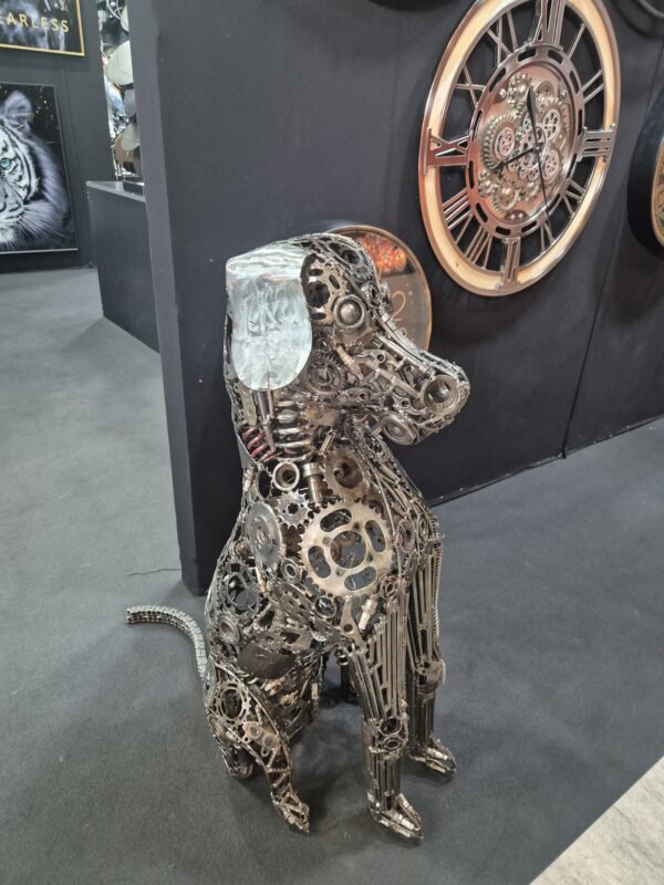 sculpture metal inox chien assis déco industrielle soudure (2)