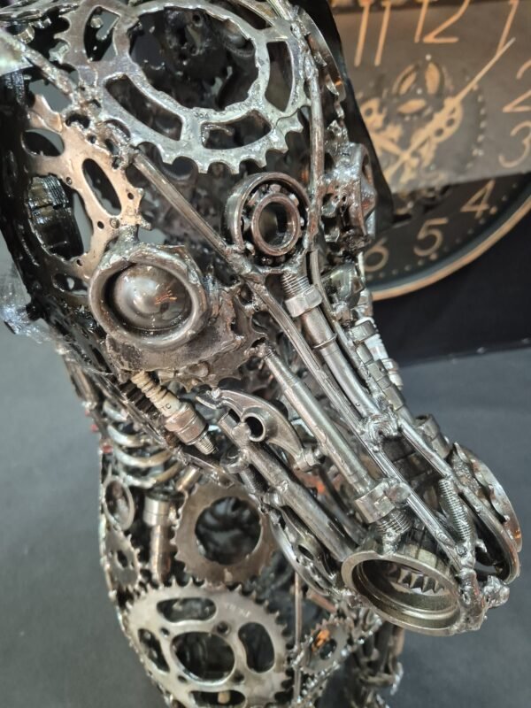 sculpture metal inox chien assis déco industrielle soudure (3)