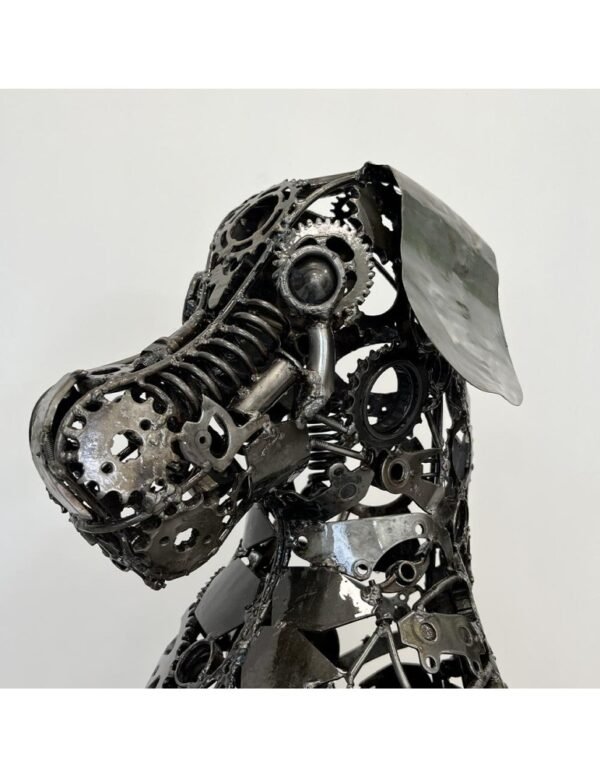 sculpture metal inox chien assis déco industrielle soudure (5)