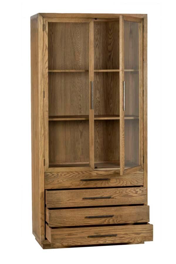 Armoire avec tiroir et casiers porte vitrée en bois chêne déco contemporaine (2)
