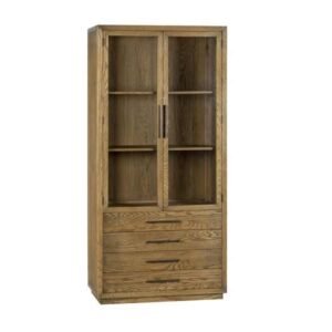 Armoire avec tiroir et casiers porte vitrée en bois chêne déco contemporaine salon - Décoration d'intérieure - Mobilier intérieur