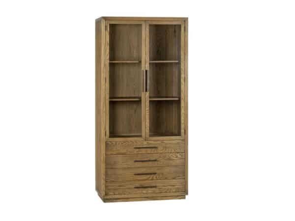 Armoire avec tiroir et casiers porte vitrée en bois chêne déco contemporaine salon - Décoration d'intérieure - Mobilier intérieur