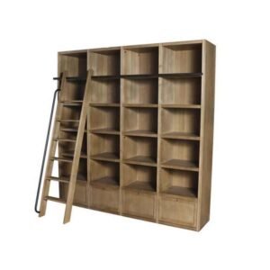 Bibliothèque en chêne et fer avec échelle déco bois pour livres 240 cm - Décoration de salon - Décoration d'intérieure - Mobilier intérieur