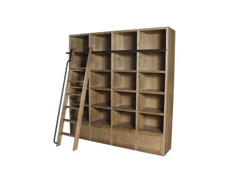 Bibliotèque en chêne et fer avec echelle déco bois pour livres 240 cm Bibliothèque en chêne et fer avec échelle déco bois pour livres 240 cm - Décoration de salon - Décoration d'intérieure - Mobilier intérieur