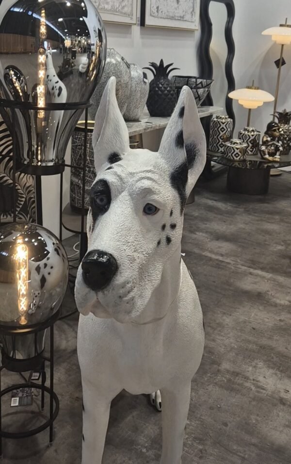Grand danois dogue allemand sculpture statue chien déco noir et blanc design zoom 1 (2)