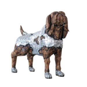 Sculpture chien Bulldog bois teck et métal design déco tendance industrielle - Décoration de salon - Décoration d'intérieure - Sculpture ornement - Maison feng shui - Cadeau déco