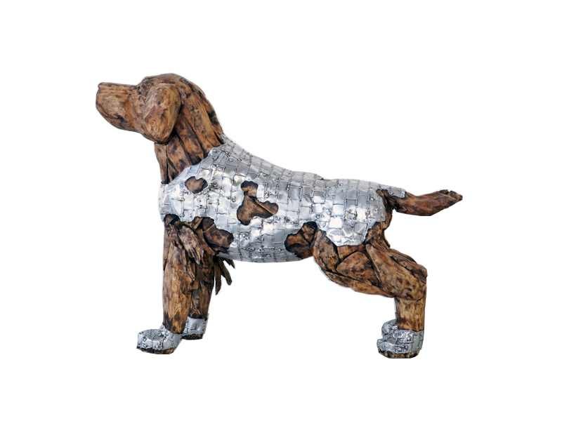 Sculpture chien labrador bois teck et métal design déco tendance Sculpture chien labrador bois teck et métal design déco tendance - Décoration de salon - Décoration d'intérieure - Sculpture ornement - Maison feng shui - Cadeau déco
