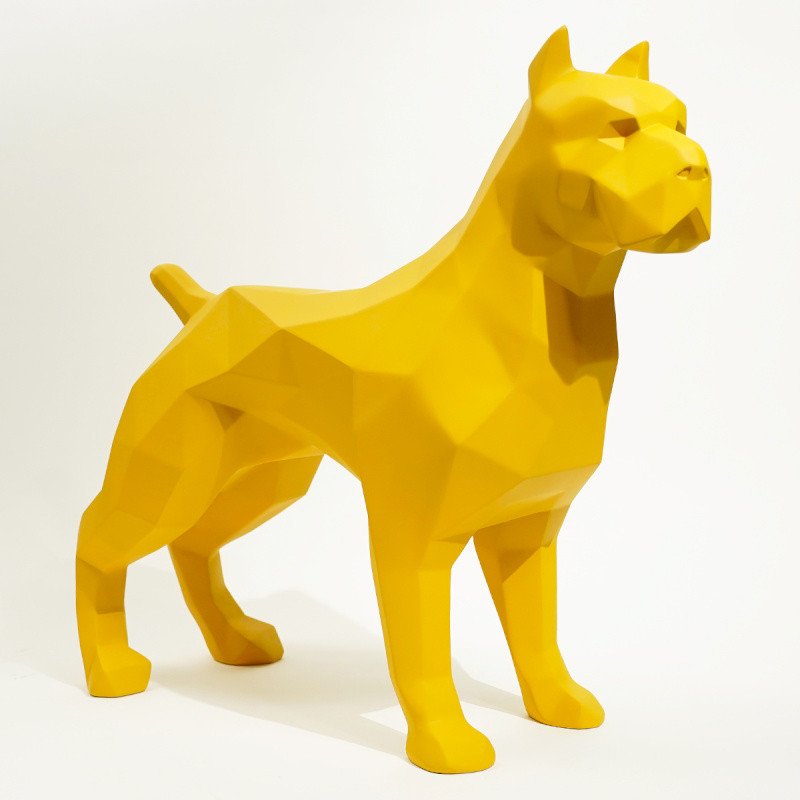 Sculpture statue Pitbull origami déco jaune design (1) Sculpture statue Pitbull origami déco jaune design (1)
