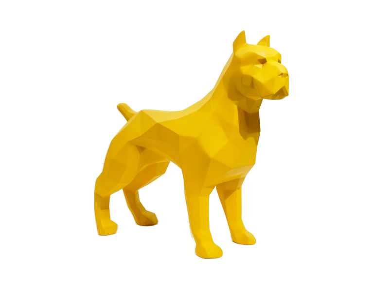 Sculpture statue Pitbull origami déco jaune design coloré Sculpture statue Pitbull origami déco jaune design coloré