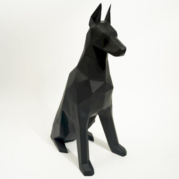 Sculpture statue origami doberman chien Noir design déco (3)